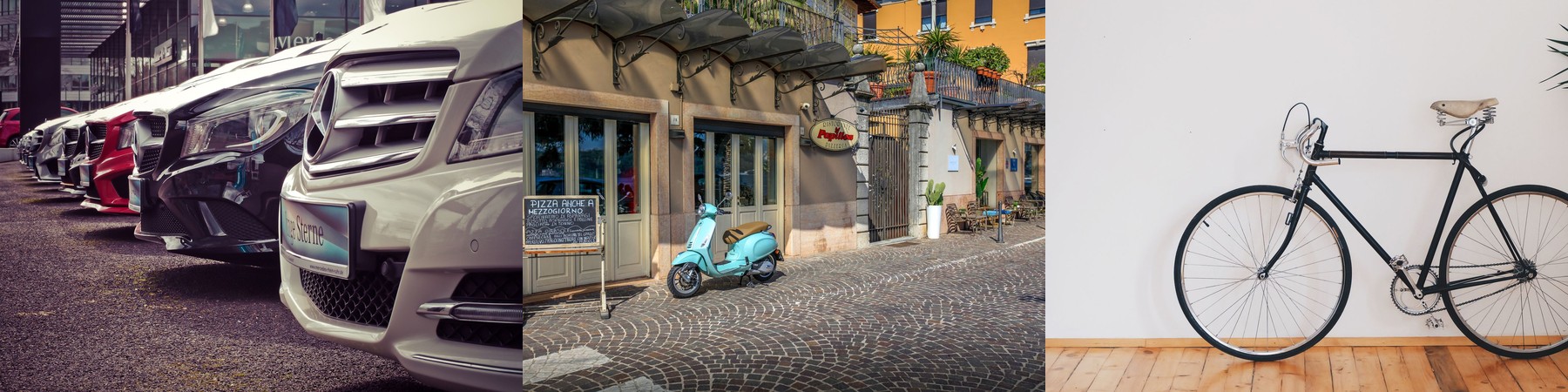 Automobili, scooter e bicicletta disponibili a noleggio